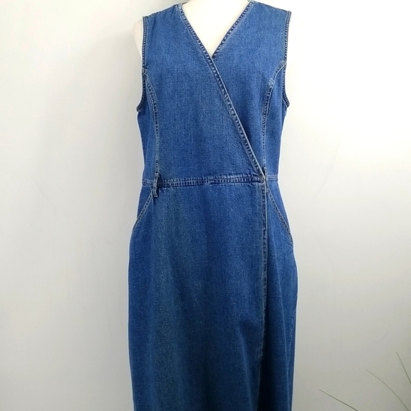 Gloria Vanderbilt Blue Jean Denim Faux Wrap Vneck Midi Dress - Picture 1 of 13